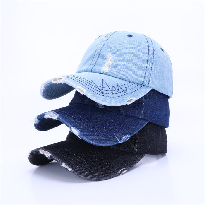 Wholesale Washed and distressed denim soft top duckbill cap for women, retro and versatile casual new baseball cap