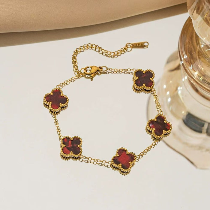 Wholesale 13mm Four Leaf Clover Bracelet Non Fading Five Flower Fritillaria Versatile Bracelet, Unique Handpiece