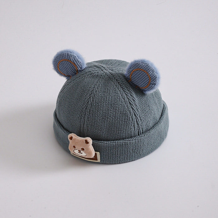 Wholesale Cartoon bear head in autumn and winter knitted thick children' s brimless duck tongue hat bear ears