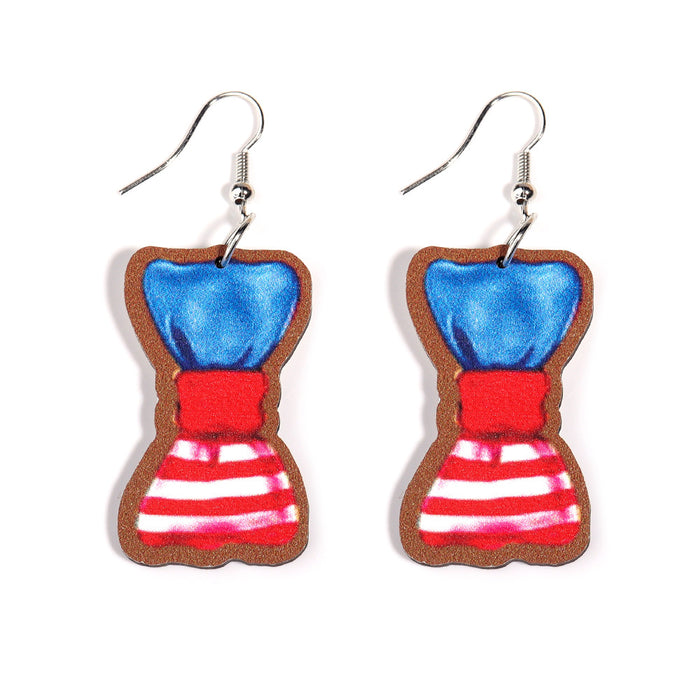 Wholesale American Independence Day Bow Ice Cream Wooden Print Earrings JDC-ES-ZiT005