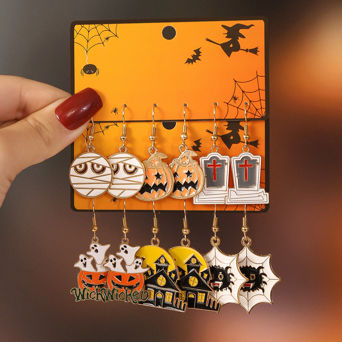 Wholesale Cute cartoon style ghost pumpkin head design pendant earrings set  earrings for women
