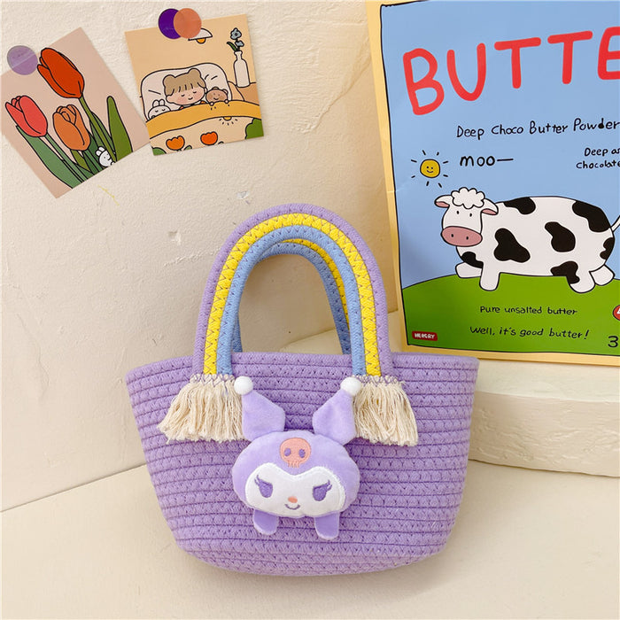 Wholesale Girls Bag Summer New Rainbow Cloud Handbag Woven Bag Large Capacity Straw Handbag