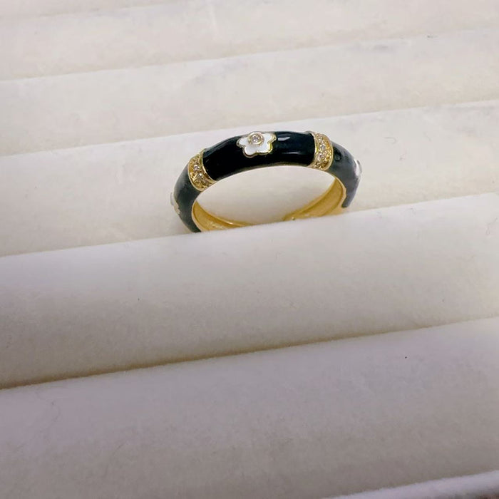 Wholesale Black Drip Glaze Black Flower Ring Women's Opening Adjustable