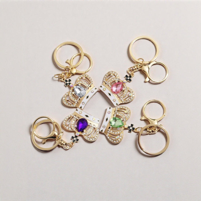 Wholesale Zinc Alloy Crown Keychain Green Water Drop Hollow Back Design Fashion Keyring For Gift And Resale