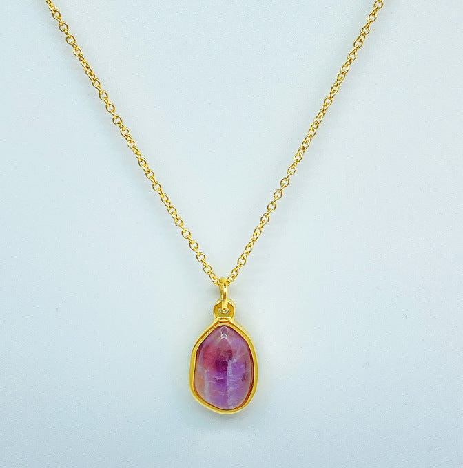 Wholesale Irregular Fresh Green Aventurine Pendant Necklace Clavicle Chain Gold Plated Necklace