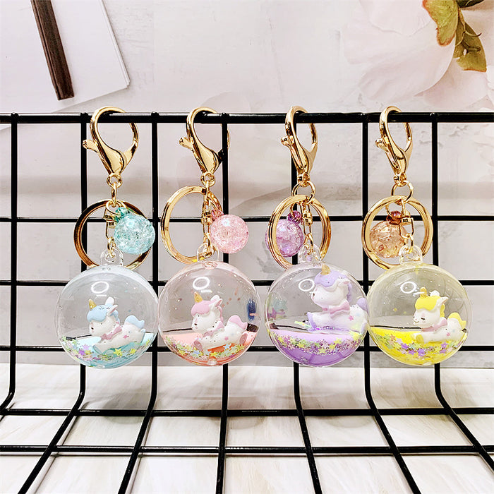 Wholesale Creative liquid oil key chain quicksand key chain crystal ball unicorn floating car cute bag small pendant
