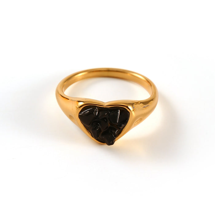 Wholesale Original design, personalized stainless steel ring with natural stone heart shape, high-end feeling, ring color preservation wholesale