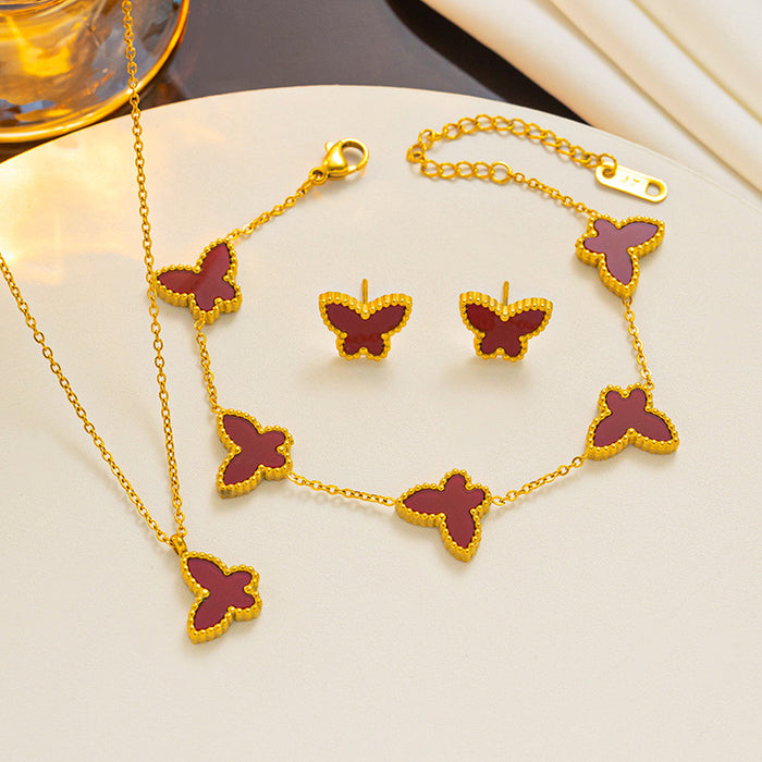 Wholesale Simple Butterfly Necklace Earrings Bracelet Set JDC-BT-Kucai010