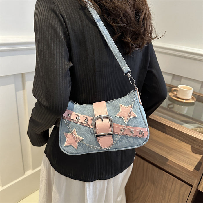 Wholesale Trendy and Sexy Casual Denim Chain Handheld Single Shoulder Underarm Bag