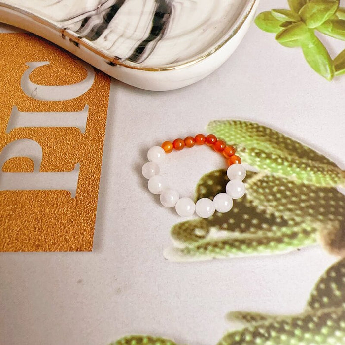 Wholesale Strong light freshwater pearl ring, retro red agate index finger ring, elastic rope ring, stackable ring