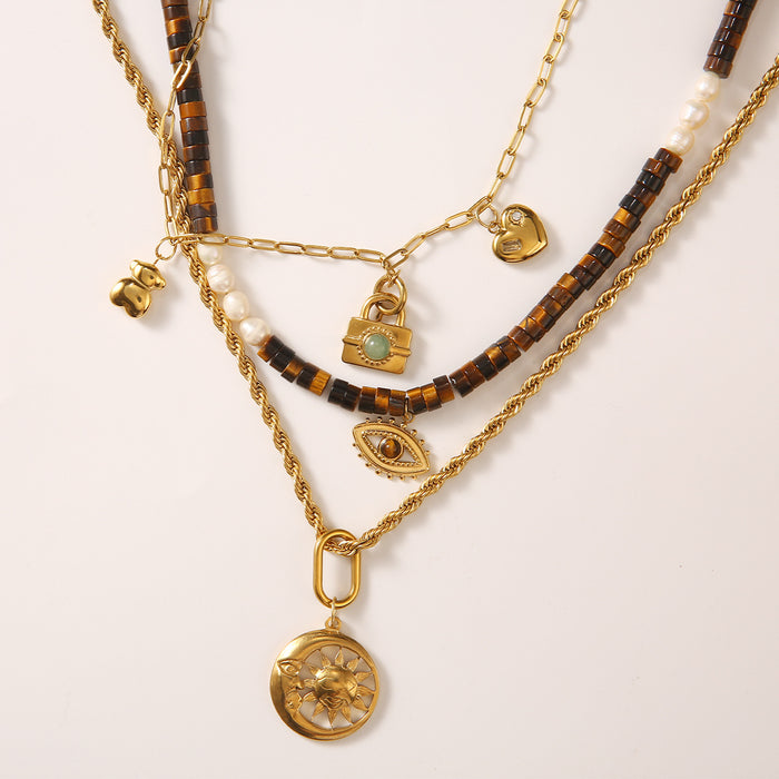 Wholesale Fashion and personality new stainless steel sunflower natural stone devil's eye necklace wholesale