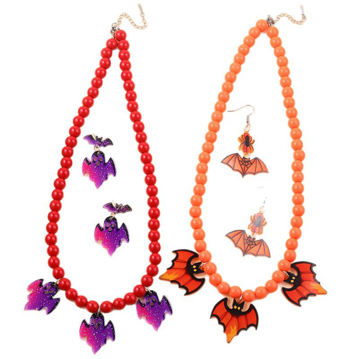 Wholesale  creative earrings solid color bat ghost beaded acrylic necklace personalized jewelry set for women