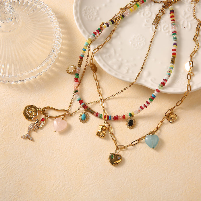 Wholesale Personalized original design stainless steel natural stone necklace with heart pendant matching