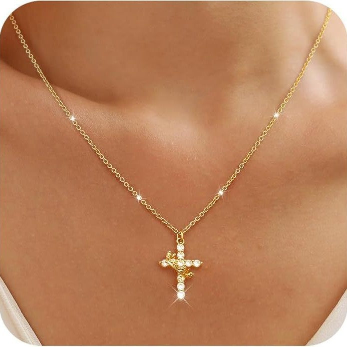 Wholesale Cross full diamond necklace electroplated crown zircon collarbone chain