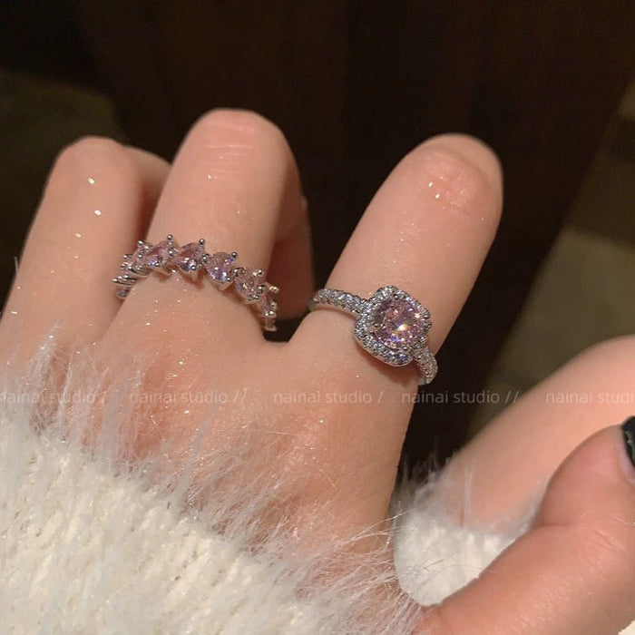 Wholesale Ring zircon inlaid with diamonds, high-end feel, light luxury, open mouth index finger ring, diamond lined heart-shaped layered ring