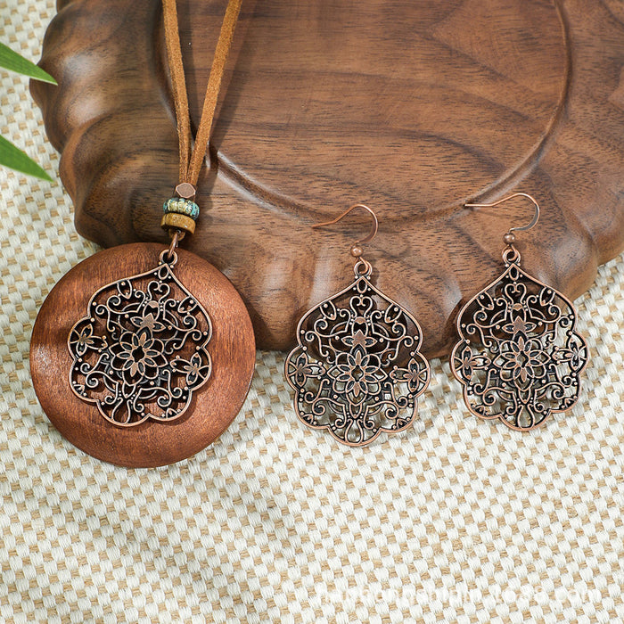 Wholesale Bohemian Handmade Tassel Earring and Necklace Set Alloy Geometric Circle Fashion MOQ≥2