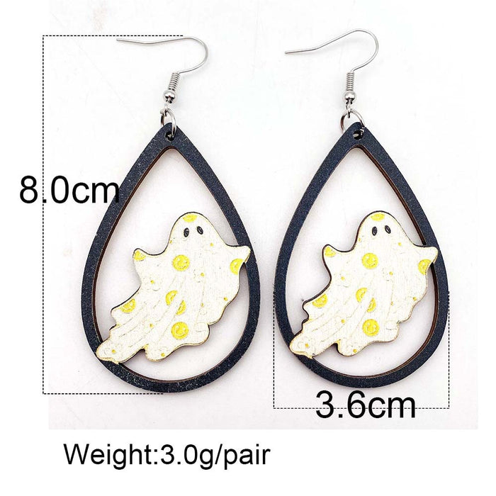 Wholesale Wooden earrings with ghost pumpkin print pendant earrings,  new  wooden earrings