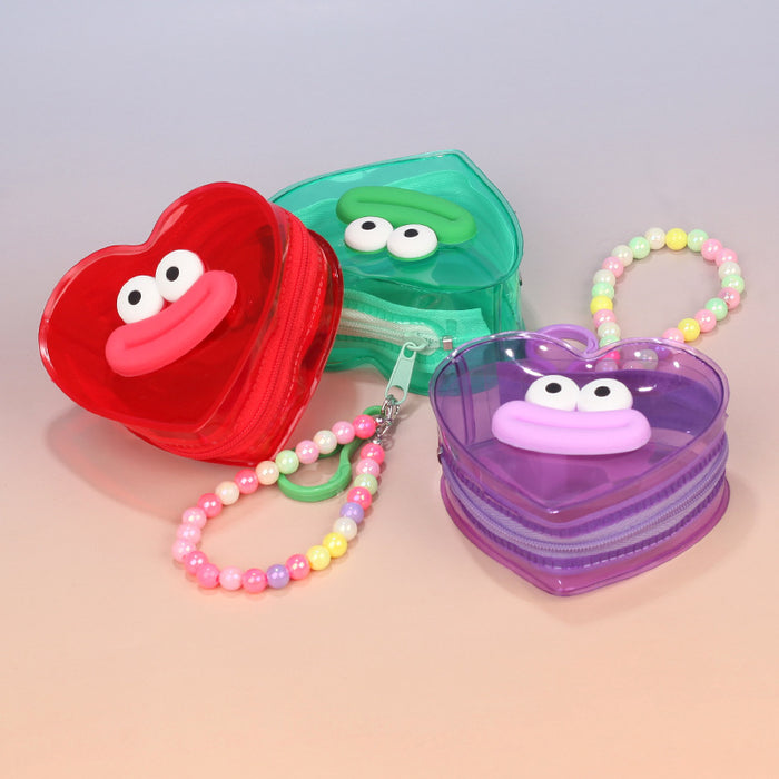 Wholesale Trendy Transparent PVC Coin Purse With Funny Lip Design Blue Pendant For Keys And Lipstick Car Key Accessory