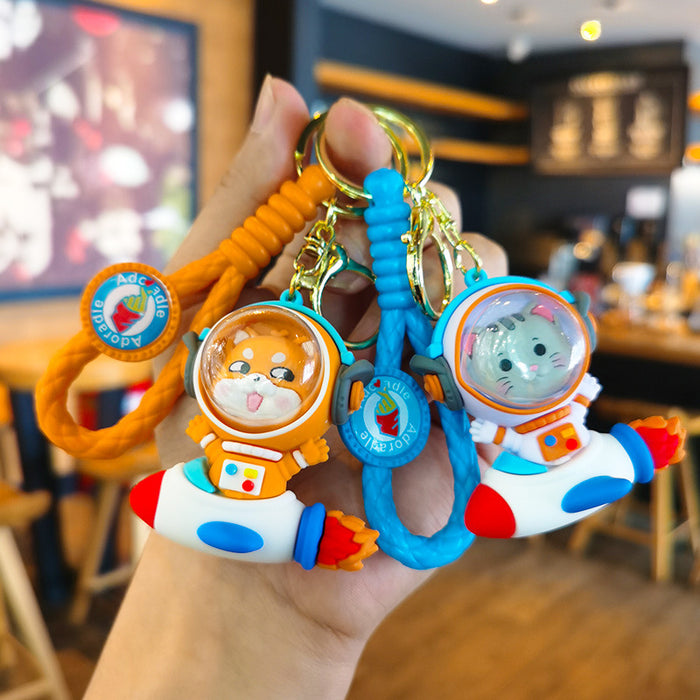 Wholesale Cartoon Space Rocket Animal 3D Doll Rubber Keychain JDC-KC-Tingm033