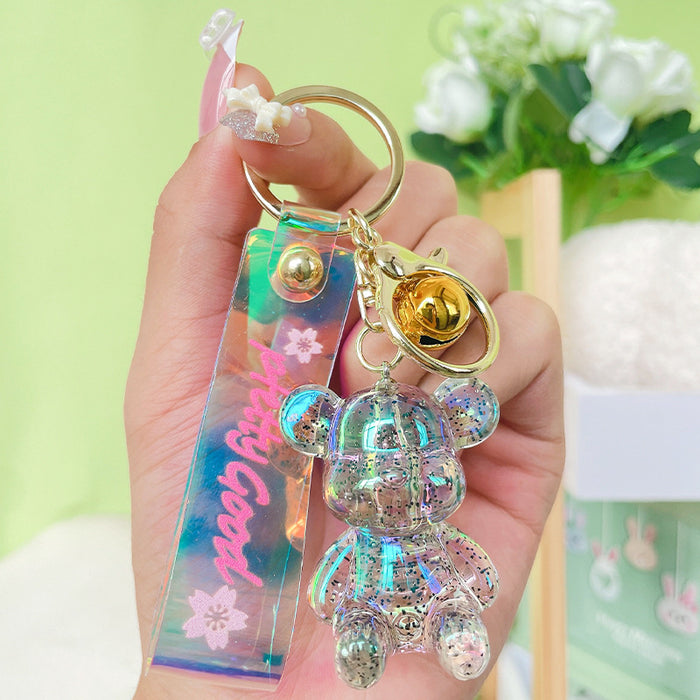 Wholesale Colorful Crystal Sitting Bear Keychain Pendant Couple Car Keychain Cute School Bag Hanging Small Gift