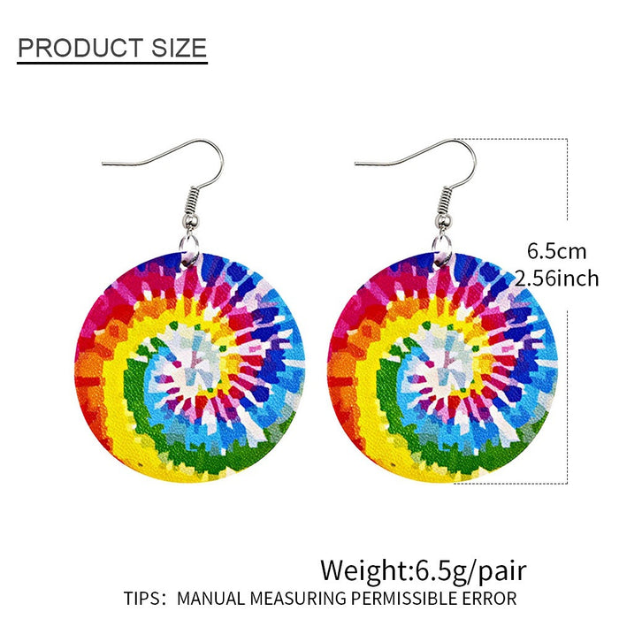 Wholesale Earrings Leather Tie Dye Color Double Sided Printing MOQ≥2 JDC-ES-PuCi002