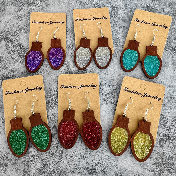 Wholesale Christmas lights acrylic earrings wood inlay flash multi-color earrings