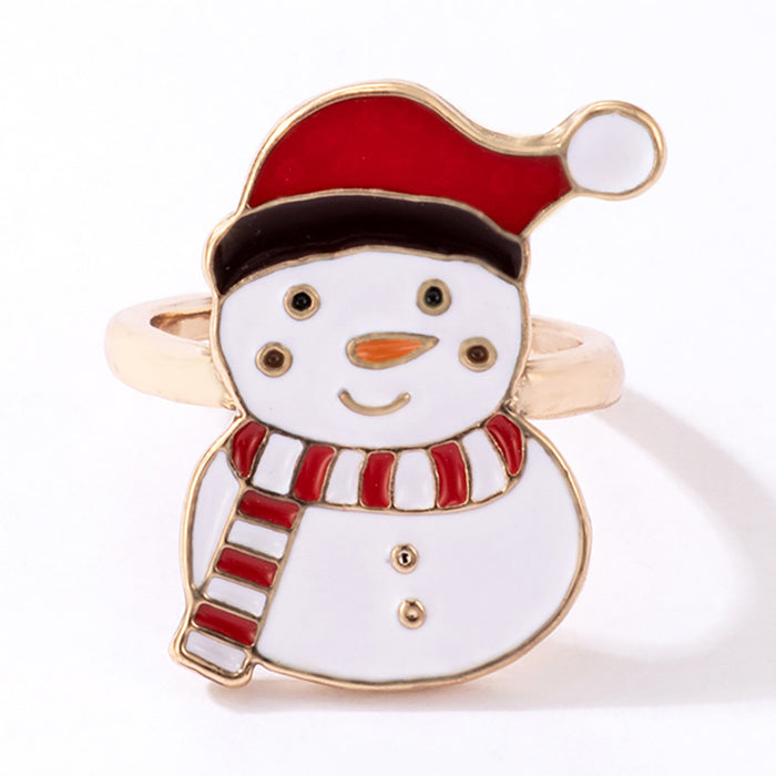 Wholesale Christmas Drip Oil Elk Santa Ring Alloy Jewelry Accessory Boutique Resale MOQ≥2
