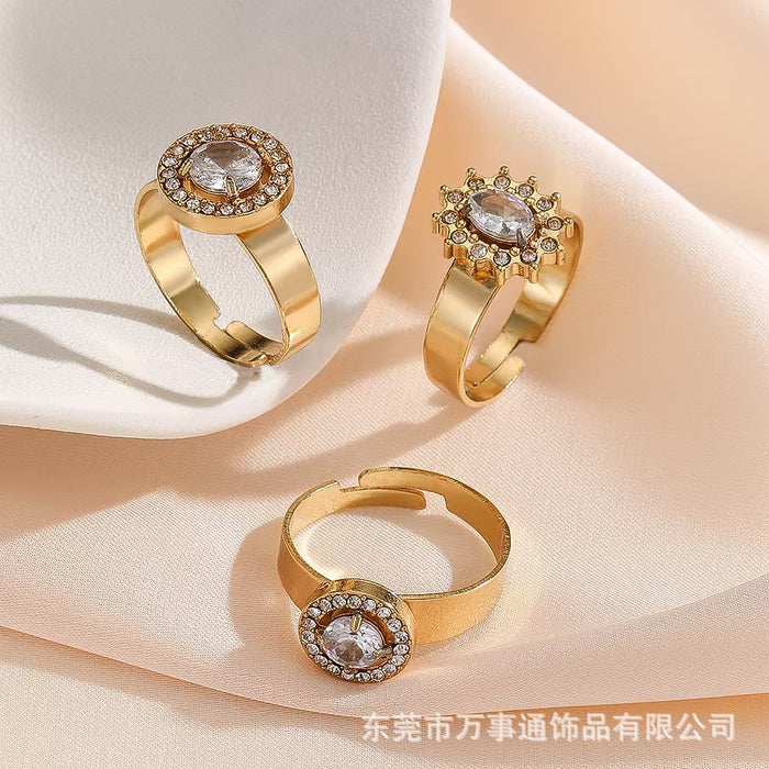 Wholesale New retro multi style zircon open ring, niche high-end, light luxury stainless steel accessory ring, couple ring