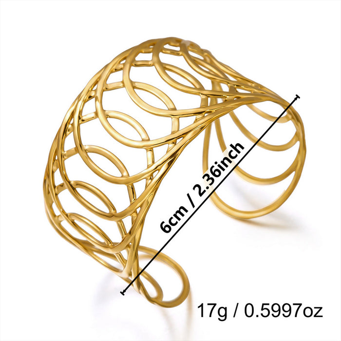 Wholesale Stylish Stainless Steel Open Cuff Bracelet Gold Plated Geometric Cutout Design