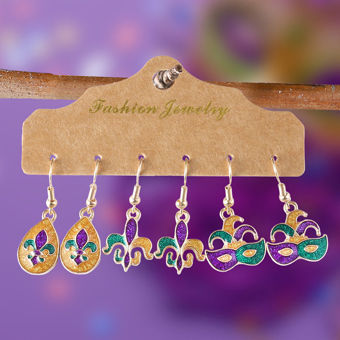 Wholesale Colorful Carnival Sequin Earring Set Alloy Drip Oil Pendant Earrings Accessory MOQ≥2