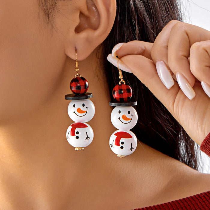 Wholesale Christmas earrings creative snowman funny Christmas element earrings versatile wooden beads holiday ear hooks