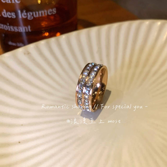 Wholesale Super Sparkling Starry Sky Titanium Steel Zircon Ring with Light Luxury and Niche Design