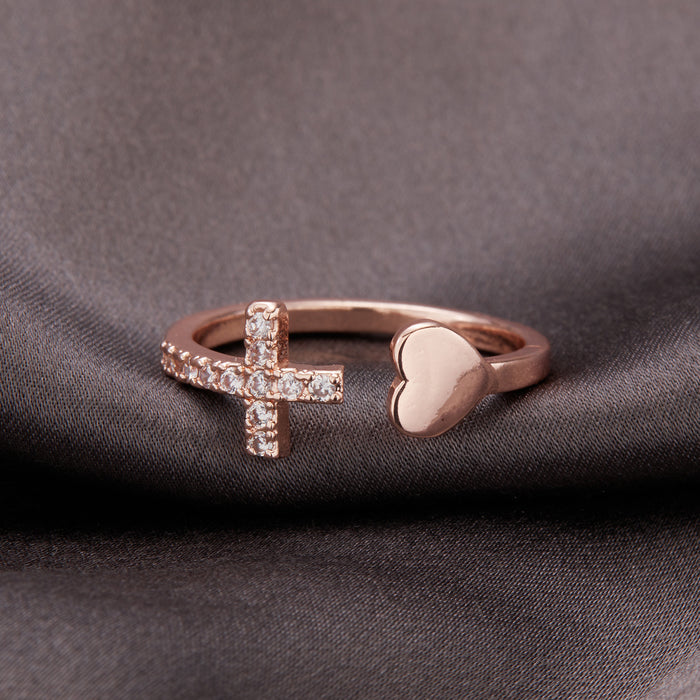 Wholesale Cross Love Heart Geometric Ring with Diamond Finish Alloy Adjustable Accessory