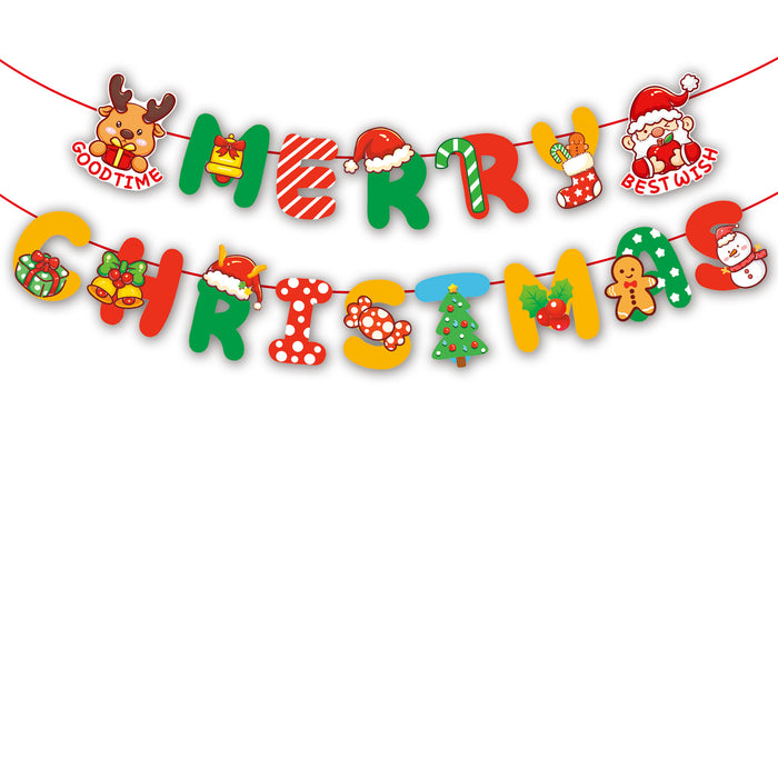Wholesale Christmas Decorations Christmas Pull Flag Hanging Flag Holiday Banner Party Decoration Paper Cartoon Christmas Pull Flower String Flag