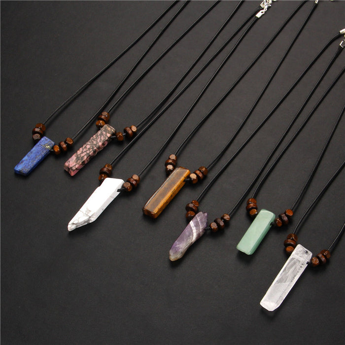 Wholesale Irregularly shaped raw stone flat tube pendant and stone bead necklace