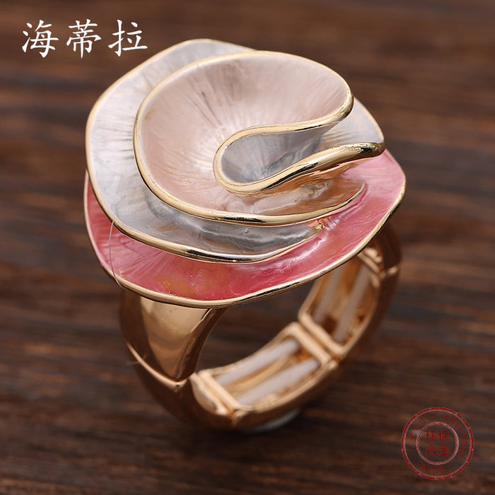 Wholesale Colorful Oil Geometric Rose Elastic Ring,  Fashionable and High-End Versatile Ring for Women