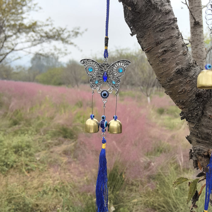Wholesale Metal copper wind chime pendant, door decoration, copper bell, wind chime, auspicious retro blue pendant