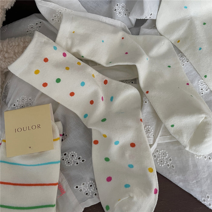 Wholesale Colorful polka dot sweat absorbing casual cotton socks for wearing mid length socks