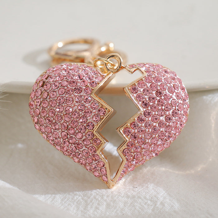 Wholesale diamond-embedded small gift  keychain pendant heart metal
