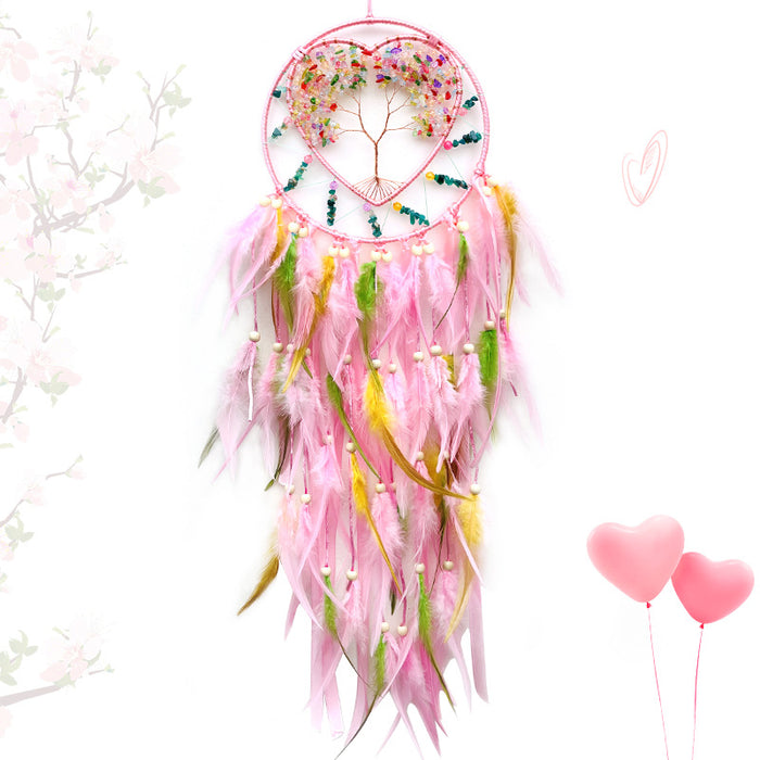Wholesale Iron Hoop Cotton Thread Feather Handmade Dreamcatcher with Crystal Stones Tree of Life MOQ≥2