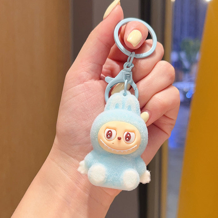 Wholesale Flocked cartoon keychain,  cute 3D figurine,  backpack accessory
