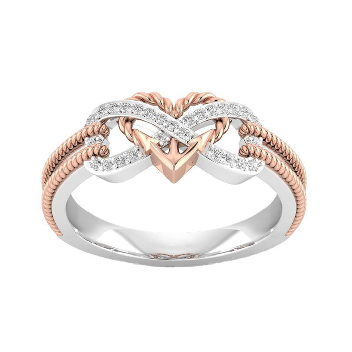 Wholesale Jianjie jewelry rose gold two-color Cross Heart girl ring