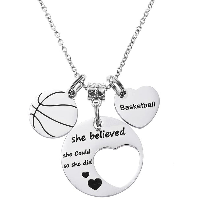 Wholesale Sports Heart Pendant Necklace Pendant Stainless Steel Round Brand Necklace