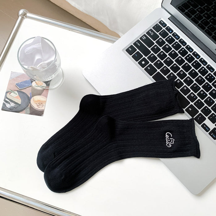 Wholesale Socks, thin, loose mouthed, mid tube, women's socks, embroidered, rolled edges, versatile, stacked, cotton socks