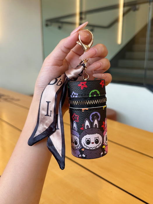 Wholesale Cartoon Lipstick Bag Cylindrical Cosmetic Pouch with Zipper Keychain