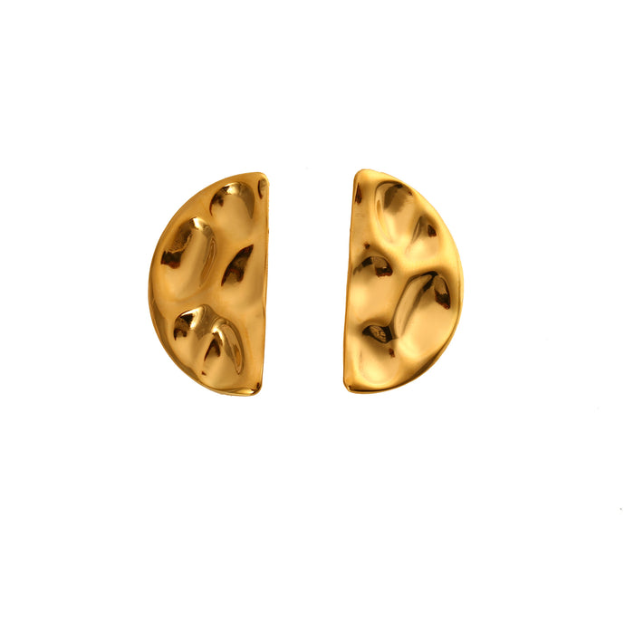 Wholesale New minimalist stainless steel hammer pattern earrings with semi-circular design and irregular high-end earrings