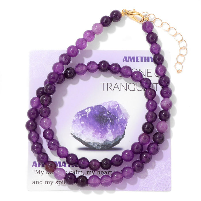 Wholesale 6mm stone bead necklace packaged with an adjustable clasp suitable as a collarbone necklace