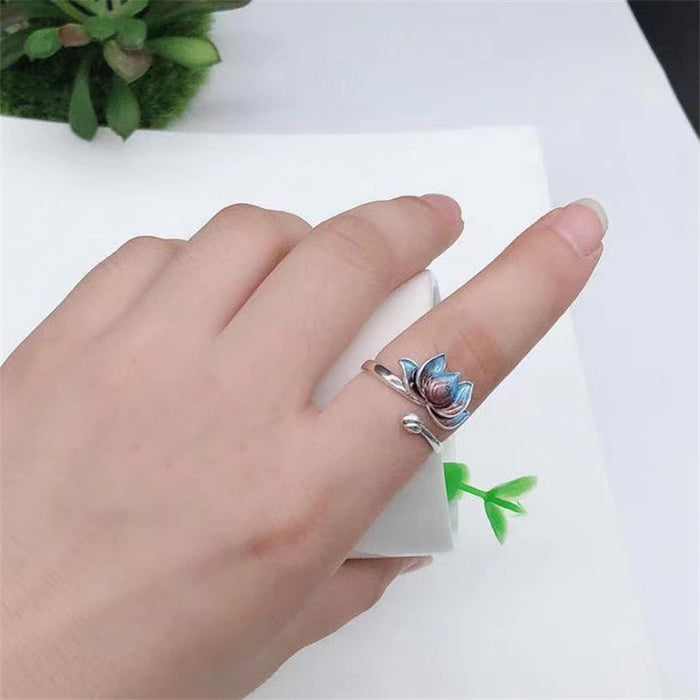 Wholesale  Koi Enamel Ring Simple Temperament Gradient Lotus Adjustable Ring