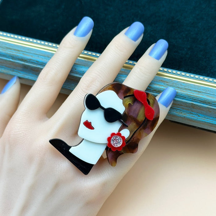 Wholesale Hat Girl Ring Acrylic Character Ring