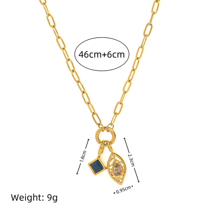 Wholesale stainless steel zircon feather necklace small pendant furnace vacuum plating gold color jewelry